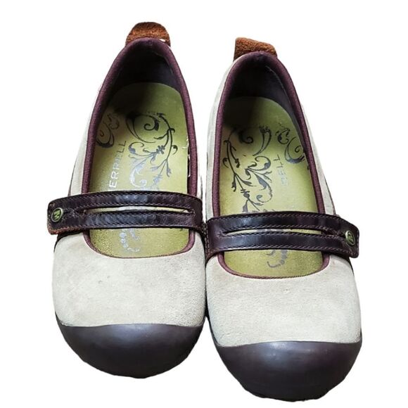 Merrell Taupe & Brown Leather Mary Janes - Picture 1 of 5